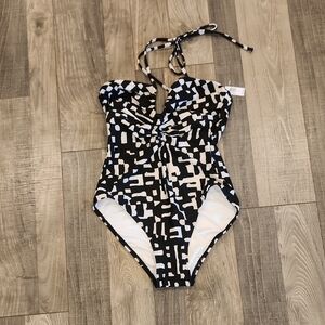 NWT Banana Republic Factory Black and White Geometric Print Swimsuit XS